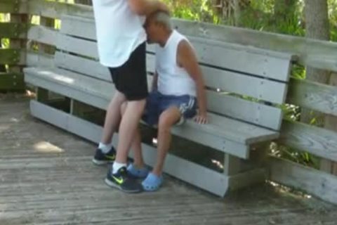 outdoors Scenes Where older man Sucks gets hammered By Chub